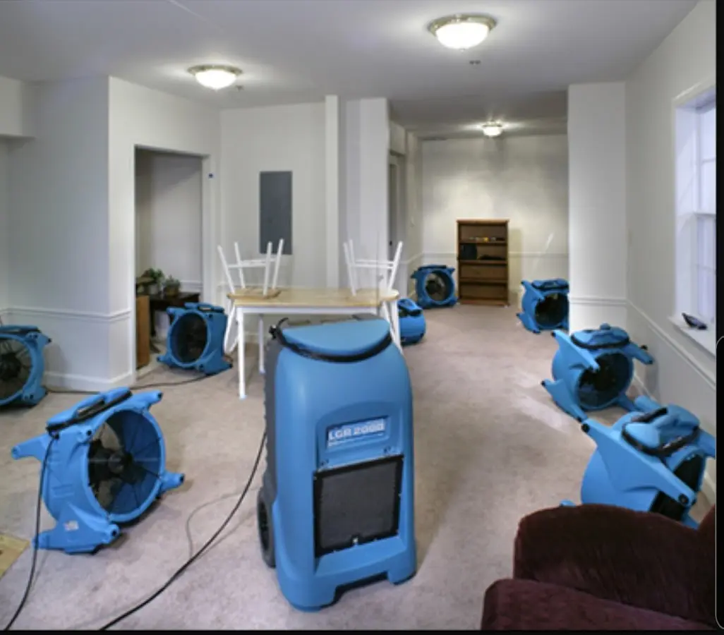 Air movers and dehumidifier setup for Water Damage Restoration in Lisle